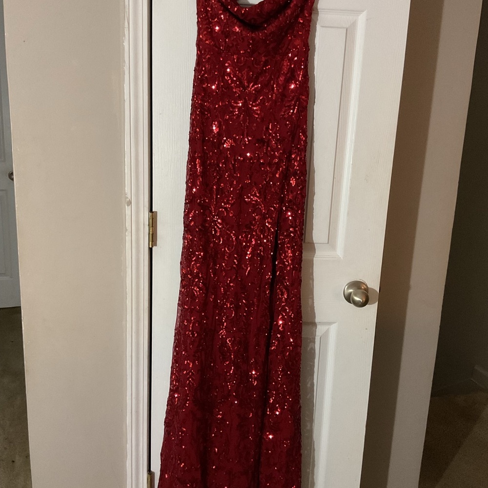 Windsor Red Sequin Cowl Neck Gown